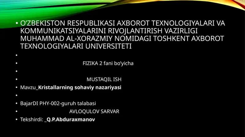FIZIKA 2fani bo’yicha