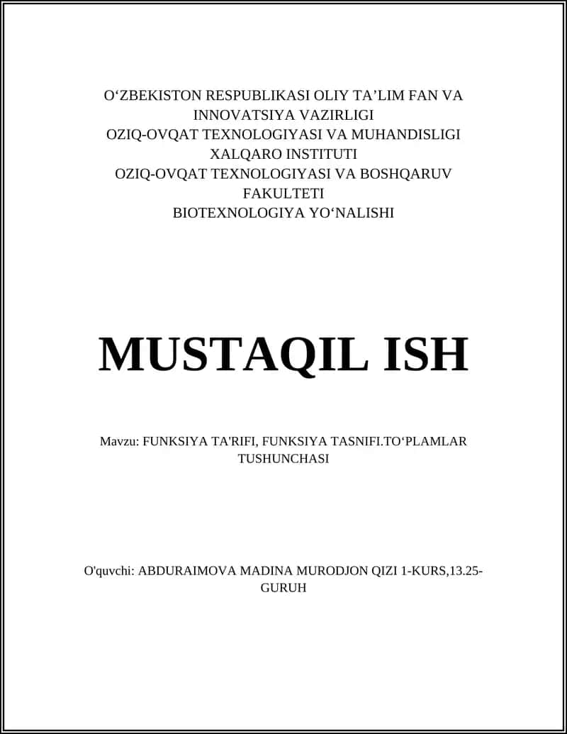 BIOTEXNOLOGIYA YO‘NALISHI