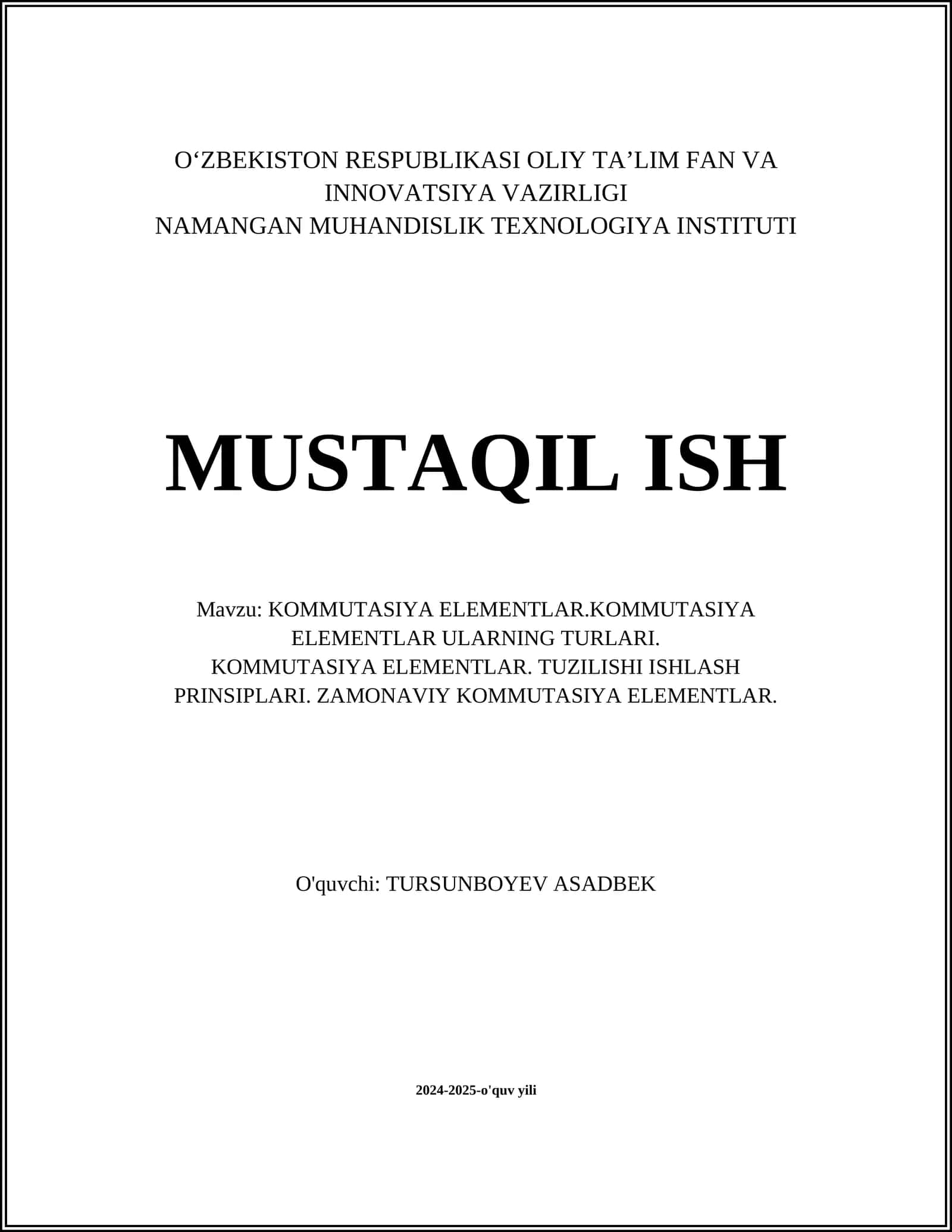 KOMMUTASIYA ELEMENTLAR