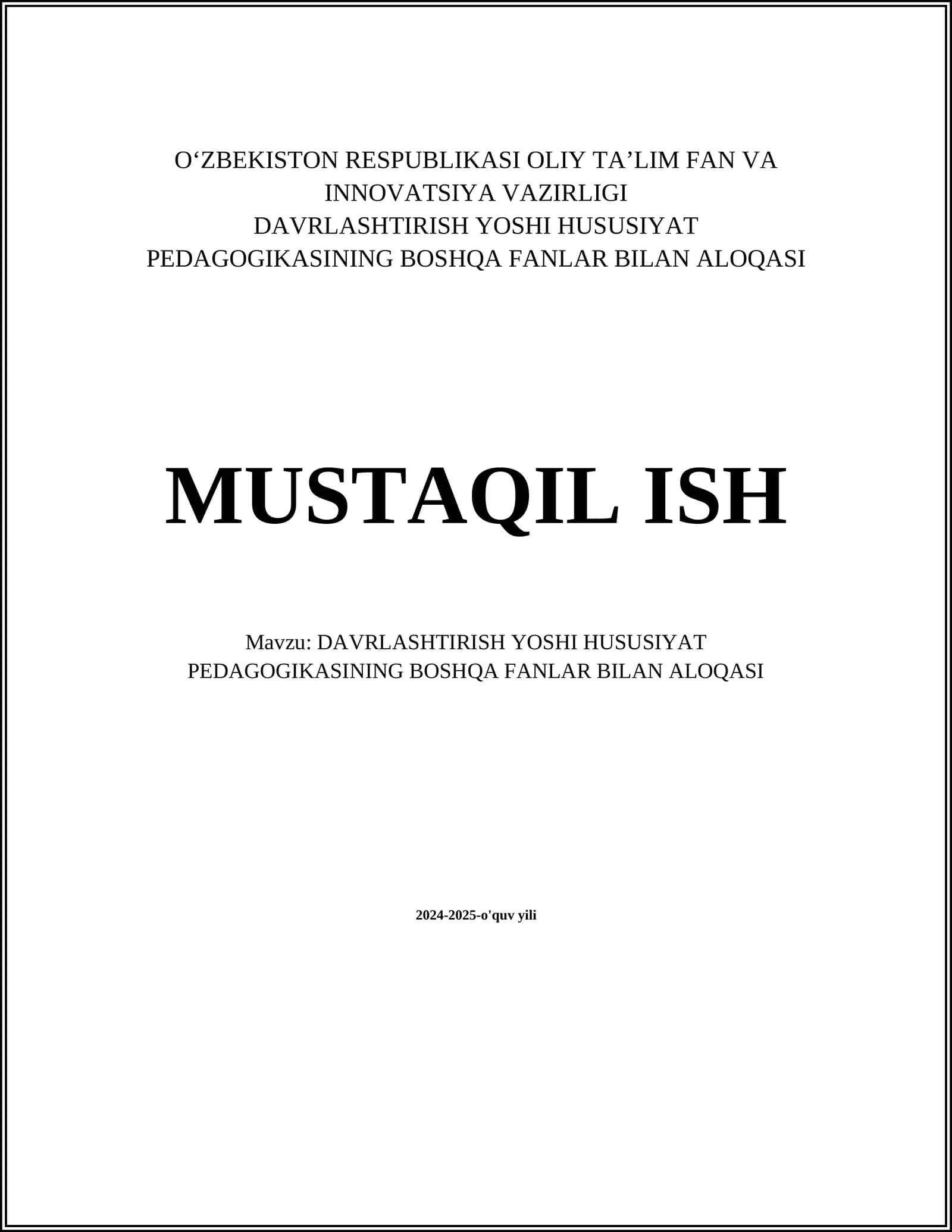 Davrlashtirish yoshi va psixologiya