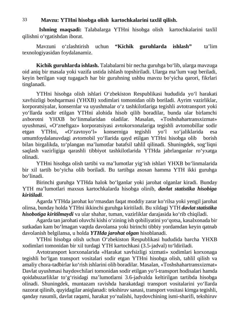 YTHni hisobga olish kartochkalarini taxlil qilish