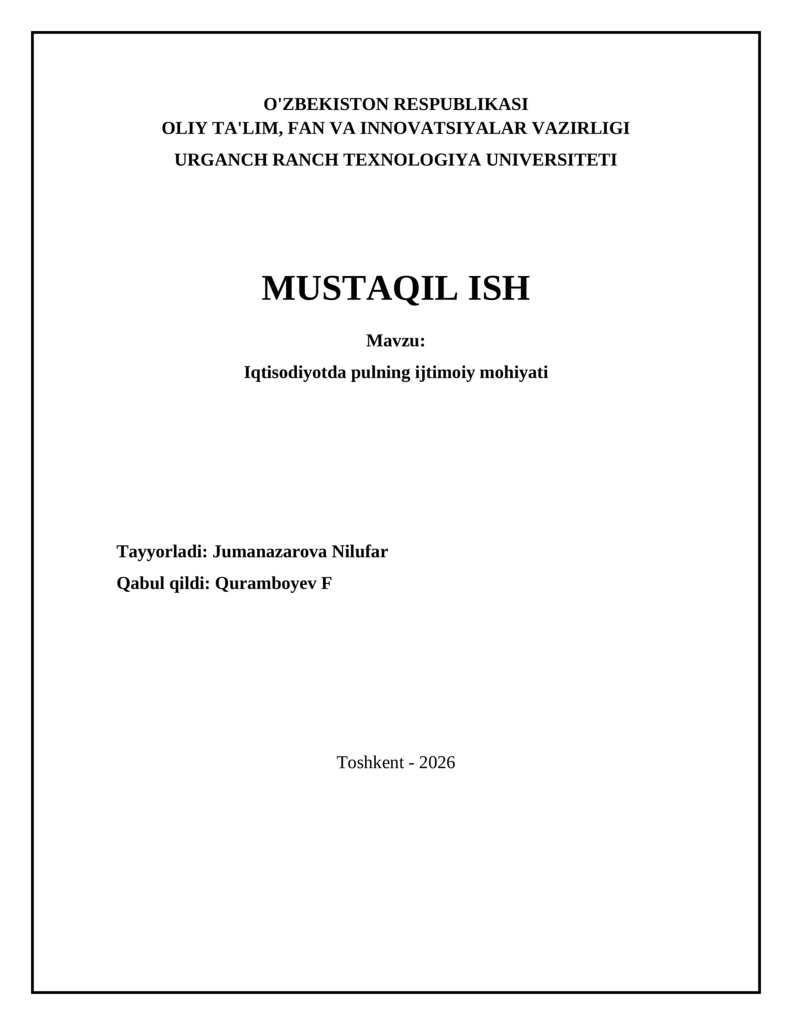 Iqtisodiyotda pulning ijtimoiy mohiyati