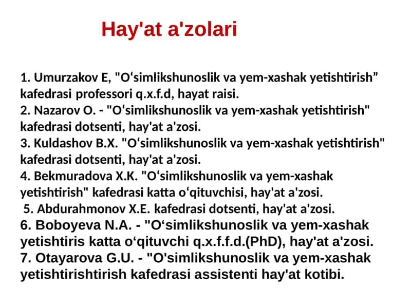 Oʻsimlikshunoslik va yem-xashak yetishtirish