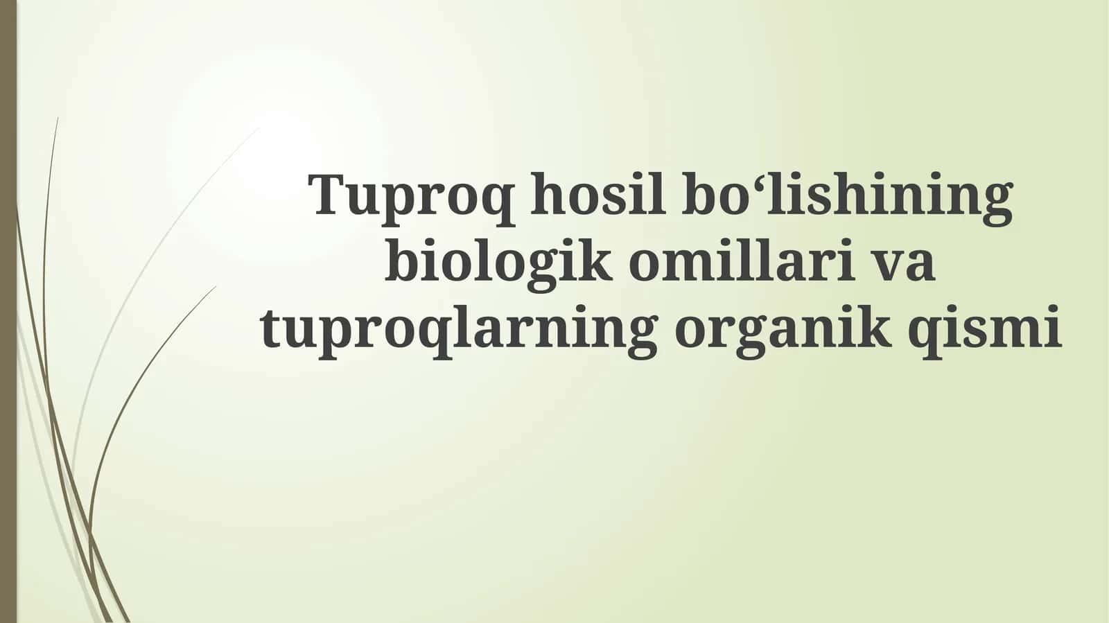Tuproqhosilboʻlishiningbiologikomillarivatuproqlarningorganikqismi