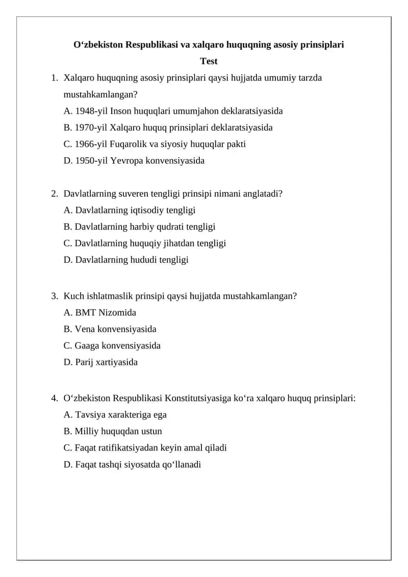Xalqaro Huquqning Asosiy Prinsiplari