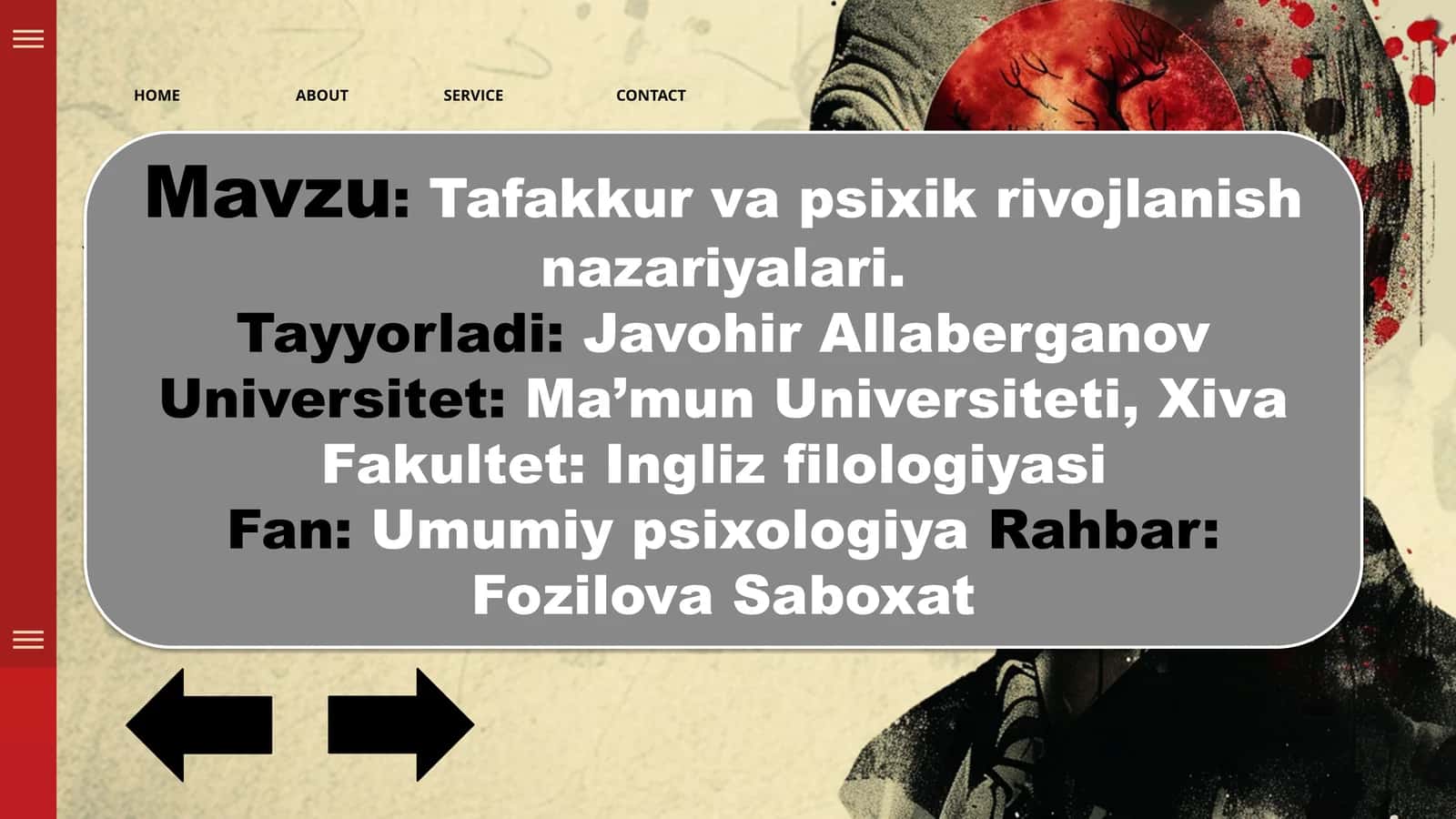 Psixologiyadan - Tafakkur va Psixik rivojlanish mavzusiga tayyorlangan Ajoyib presentatsiya // Ichida savol javob oʻyinlari bilan, interactive.