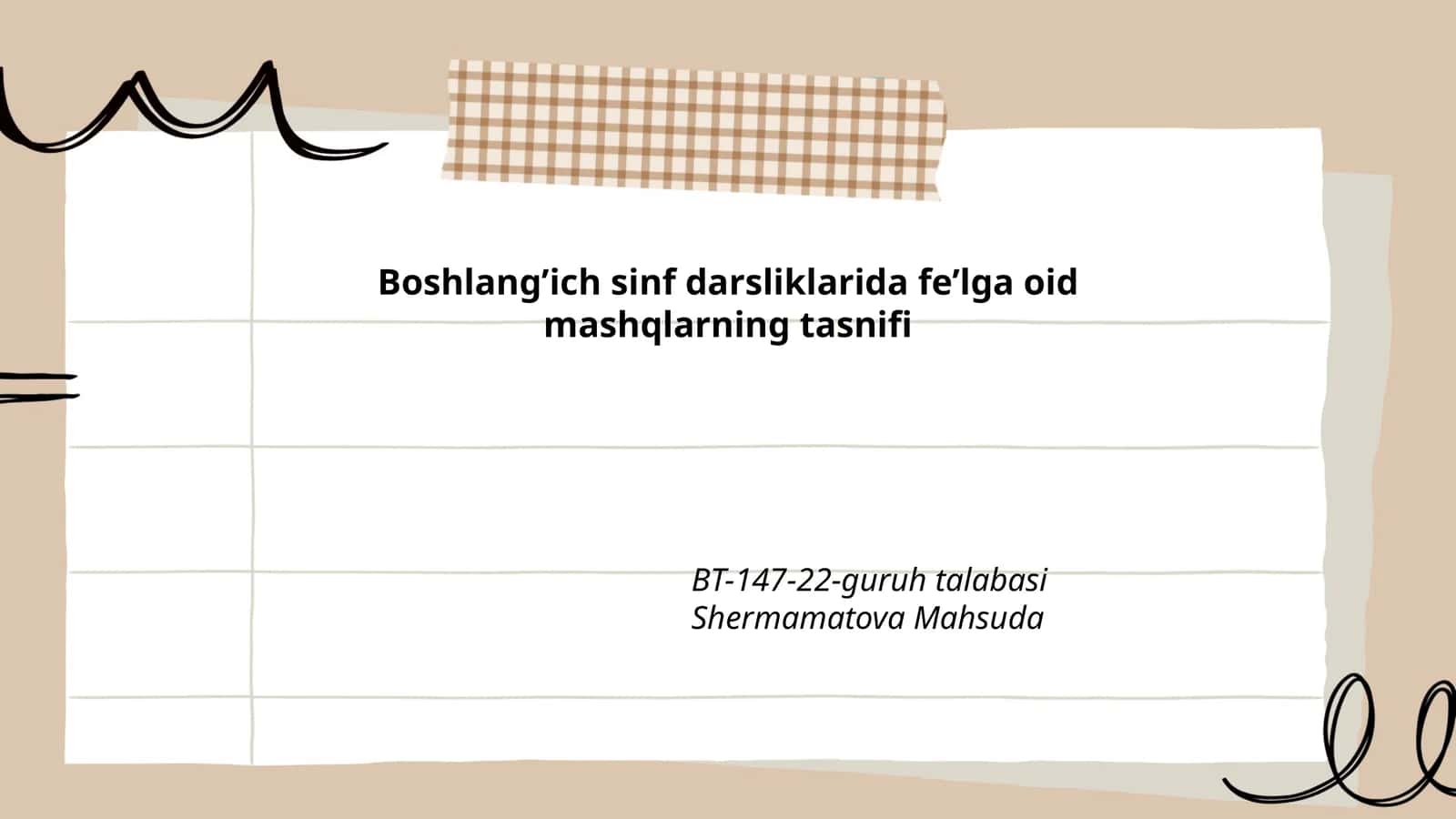 Boshlang’ich sinf darsliklarida fe’lga oid mashqlarning tasnifi
