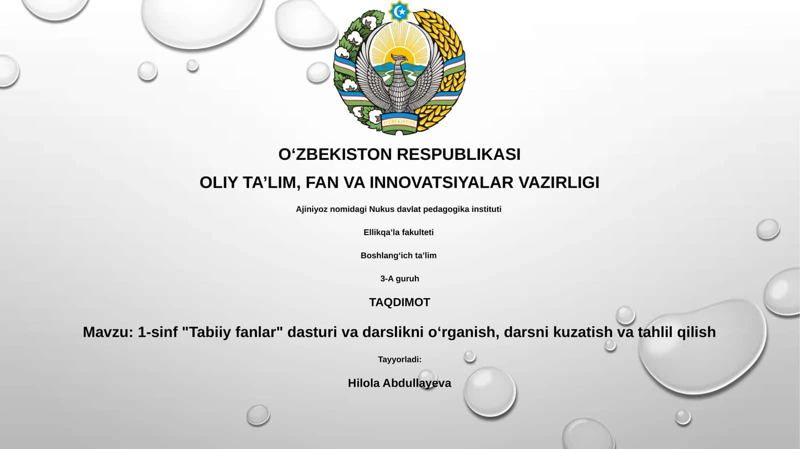 1-sinf "Tabiiy fanlar" dasturi va darslikni oʻrganish