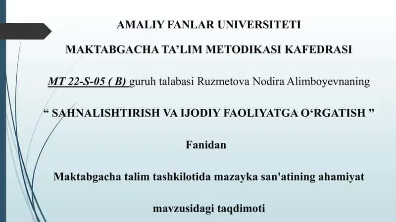 Maktabgacha talim tashkilotida mazayka san'atining ahamiyati