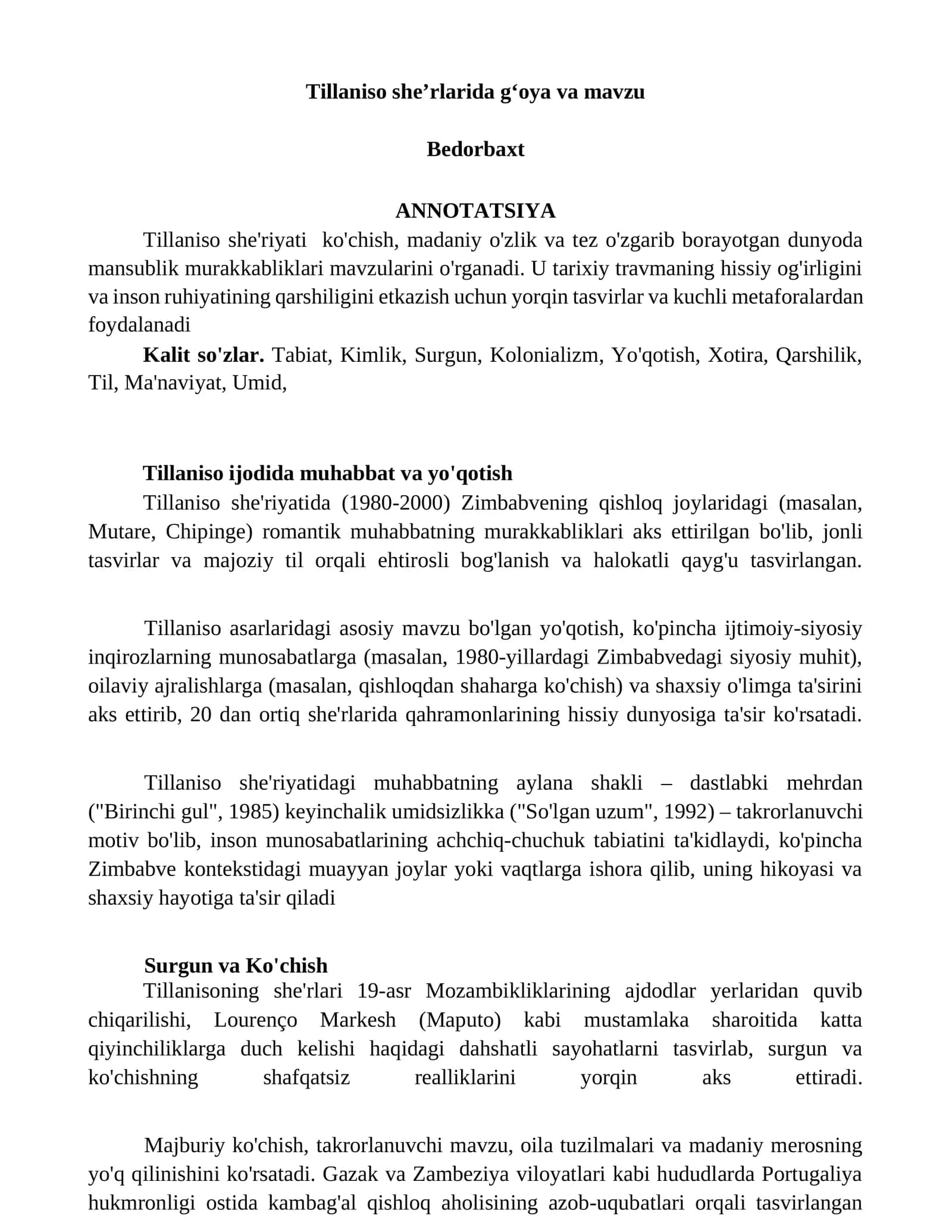 Tillaniso sheʼrlarida gʻoya va mavzu