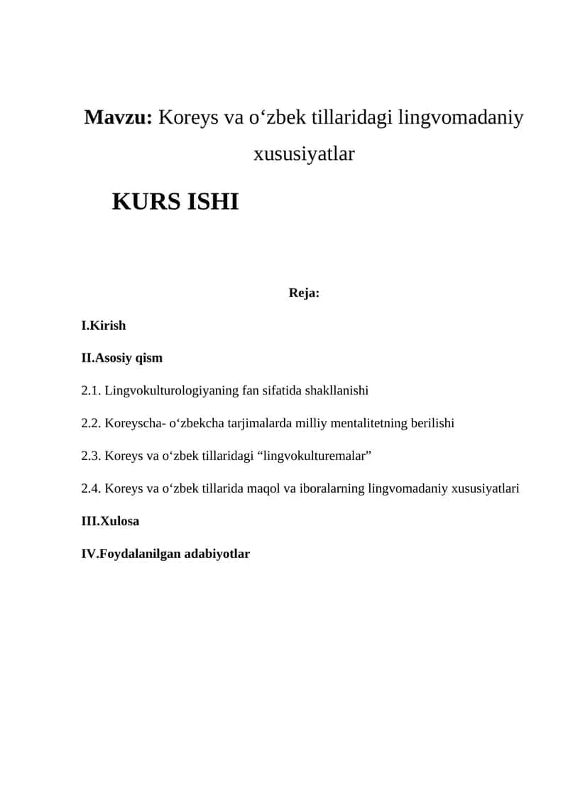 Koreys va o‘zbek tillaridagi lingvomadaniy xususiyatlar