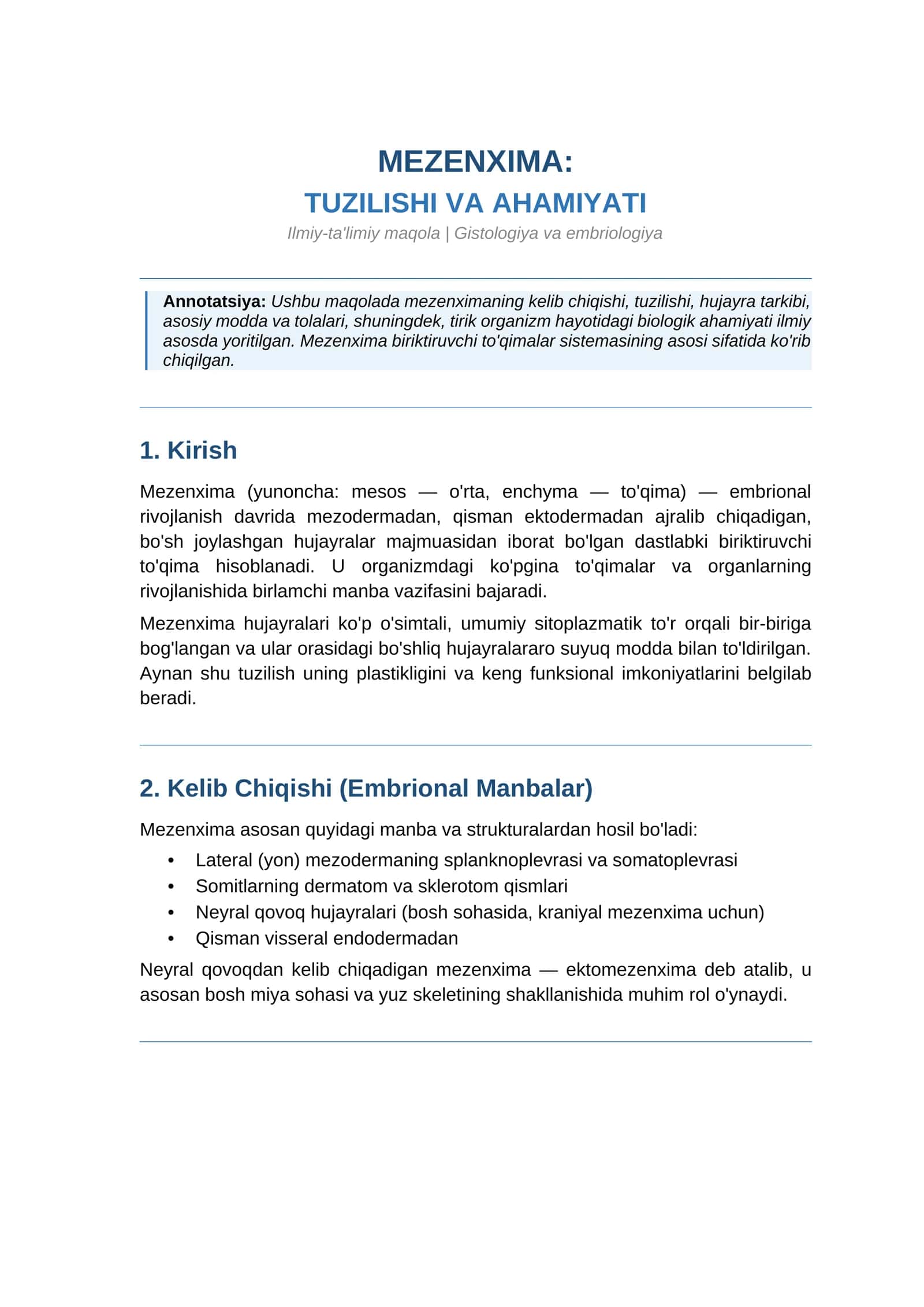 MEZENXIMA: TUZILISHI VA AHAMIYATI