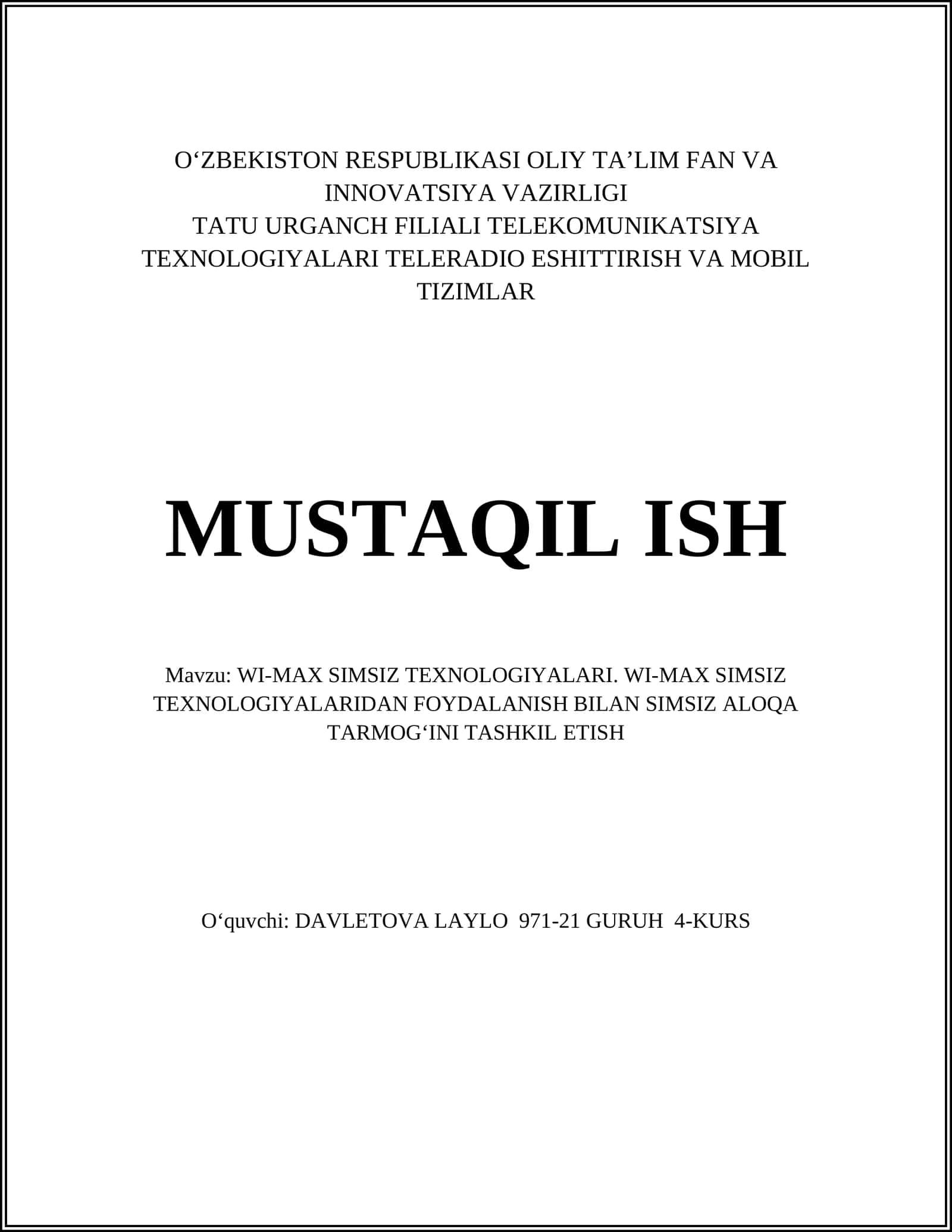 WI-MAX SIMSIZ TEXNOLOGIYALARI