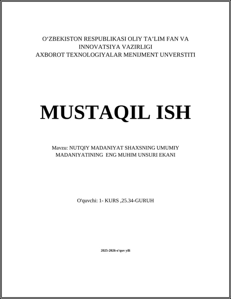 NUTQIY MADANIYAT SHAXSNING UMUMIY MADANIYATINING ENG MUHIM UNSURI EKANI