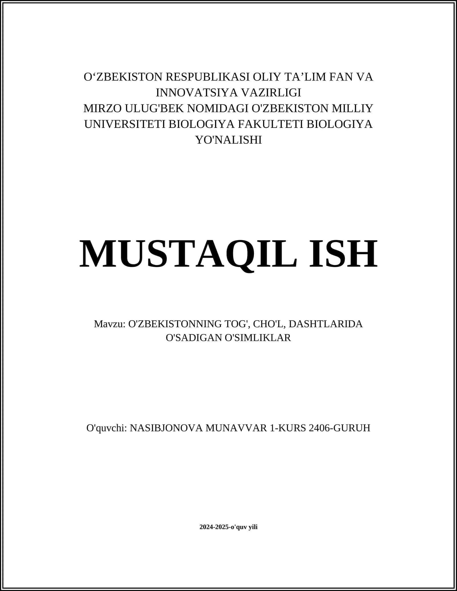 Uzbekistonning tog', cho'l, dashtlarida o'sadigan o'simliklar