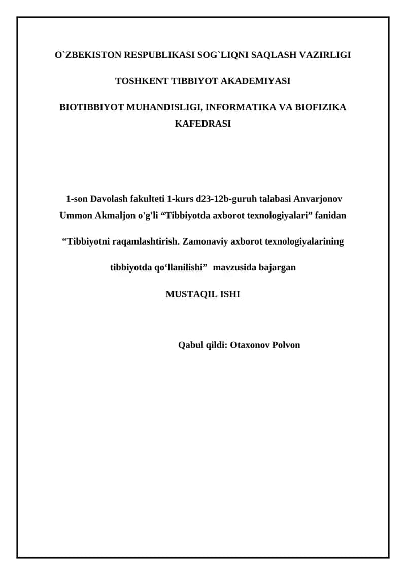 Tibbiyotda axborot texnologiyalari