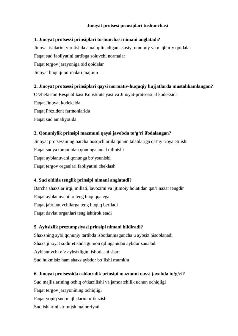 Jinoyat protsesi prinsiplari tushunchasi