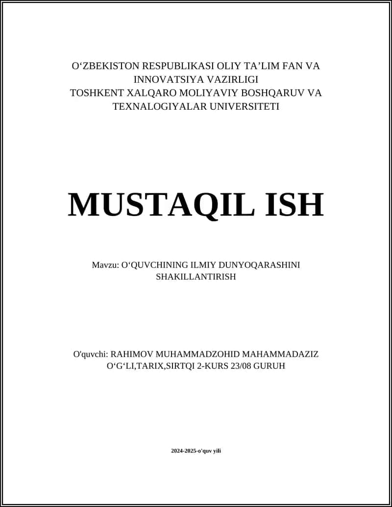 O‘quvchining ilmiy dunyoqarashini shakillantirish