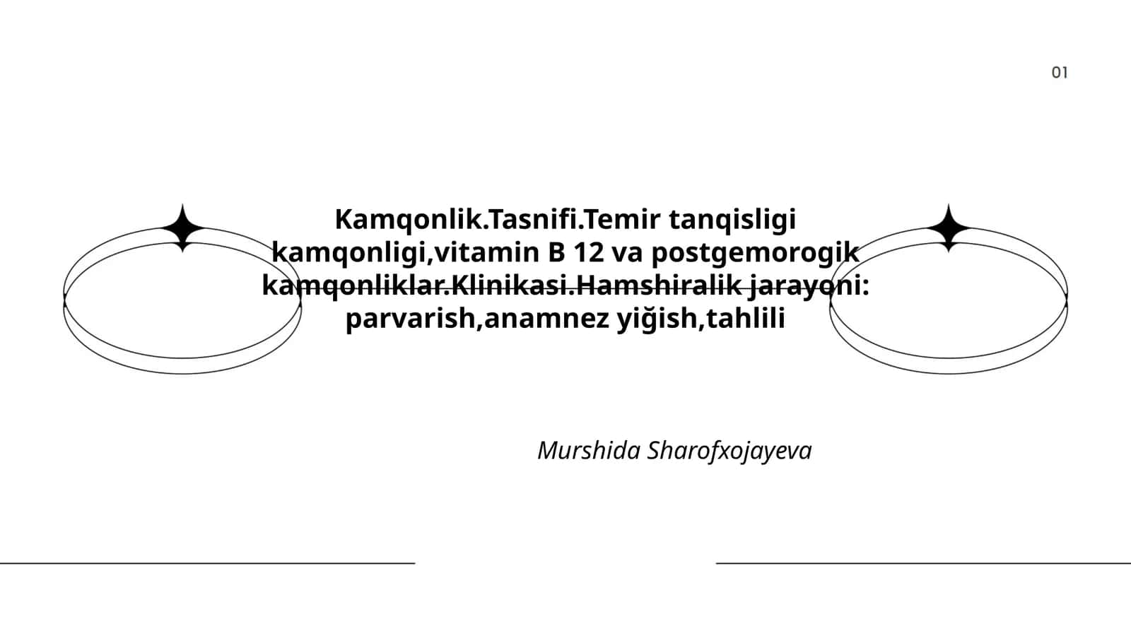 Kamqonlik.Tasnifi.Temir tanqisligi kamqonligi,vitamin B 12 va postgemorogik kamqonliklar.Klinikasi.Hamshiralik jarayoni: parvarish,anamnez yiğish,tahlili