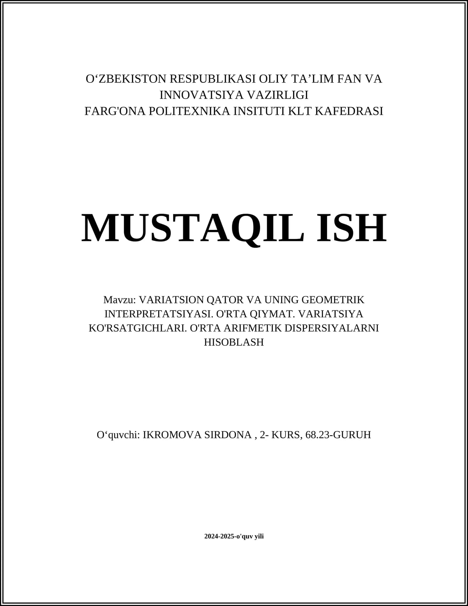 VARIATSION QATOR VA UNING GEOMETRIK INTERPRETATSIYASI