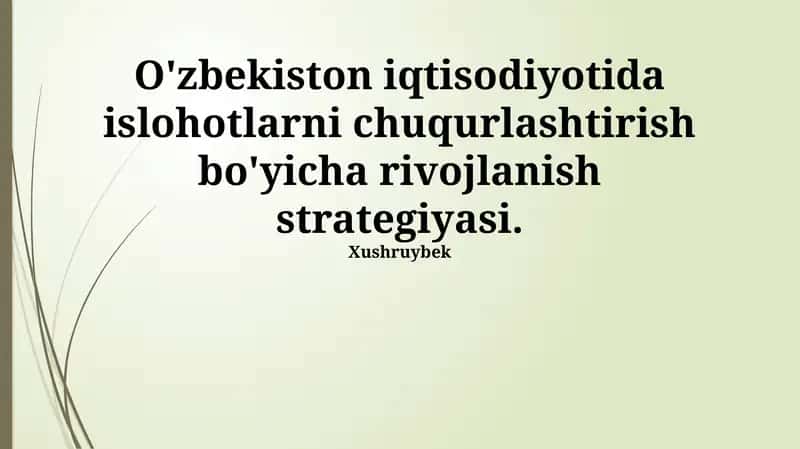 O'zbekiston iqtisodiyotida islohotlarni chuqurlashtirish bo'yicha rivojlanish strategiyasi