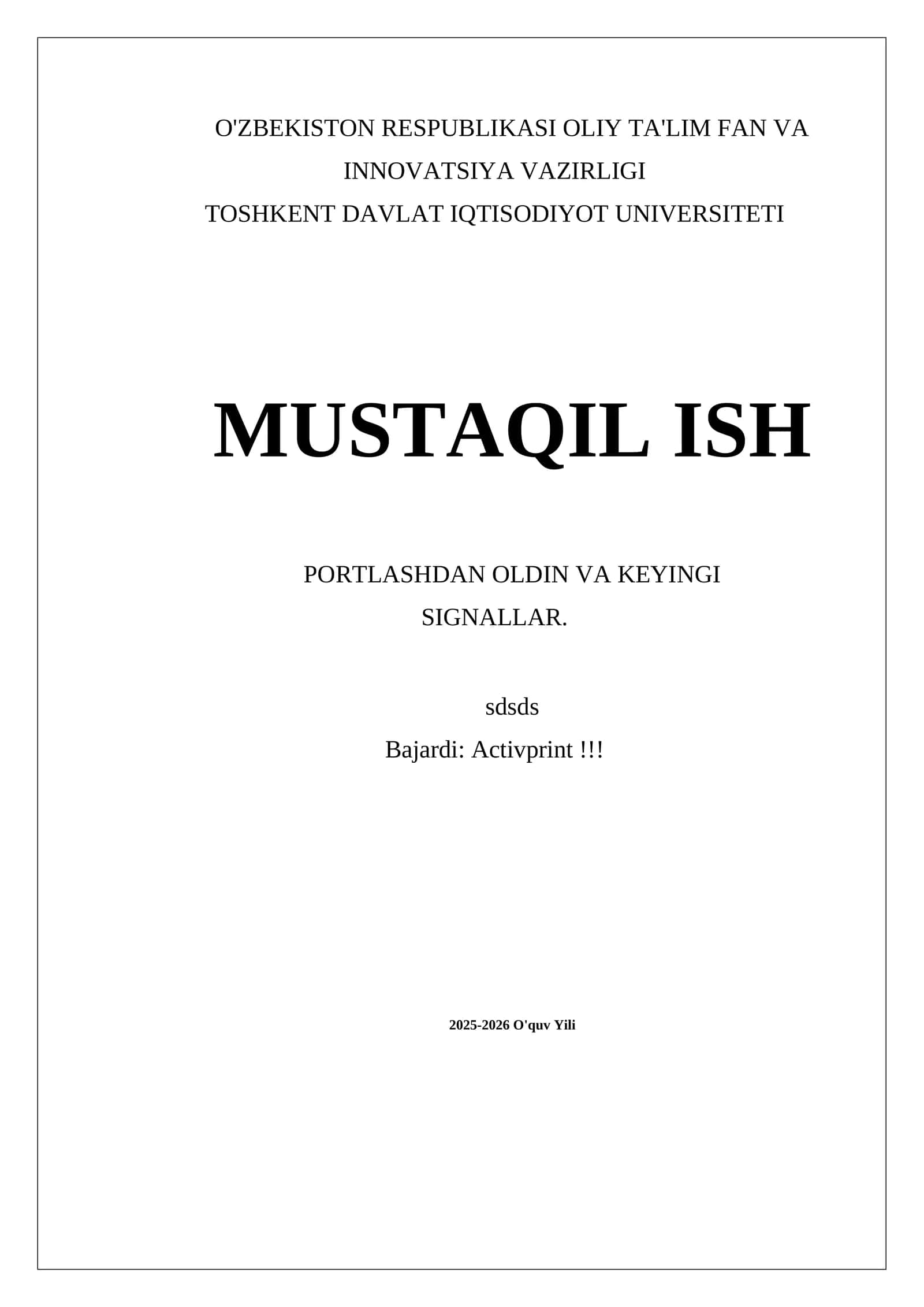 MUSTAQIL ISH PORTLASHDAN OLDIN VA KEYINGI SIGNALLAR