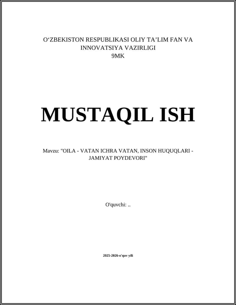 OILA - VATAN ICHRA VATAN, INSON HUQUQLARI - JAMIYAT POYDEVORI