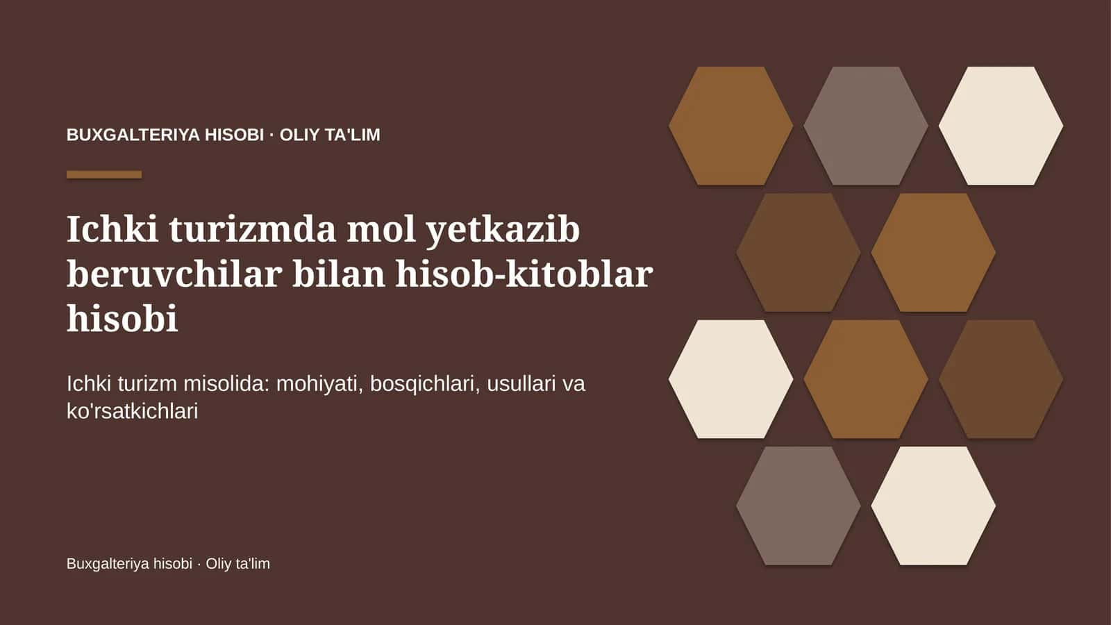 Ichki turizmda mol yetkazib beruvchilar bilan hisob-kitoblar hisobi