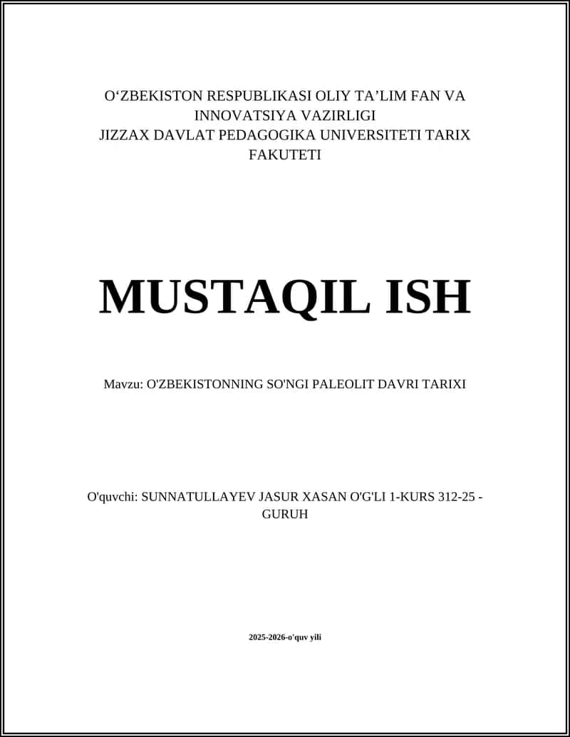 O'zbekistoning so'ngi paleolit davri tarixi