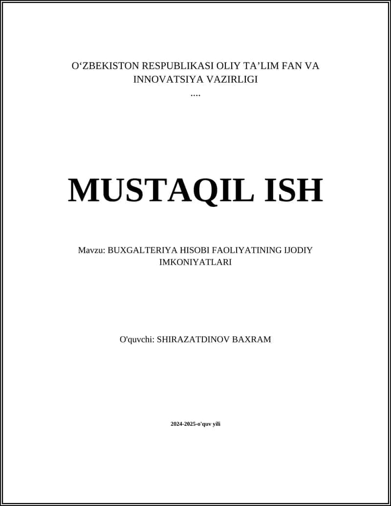 BUXGALTERIYA HISOBI FAOLIYATINING IJODIY IMKONIYATLARI