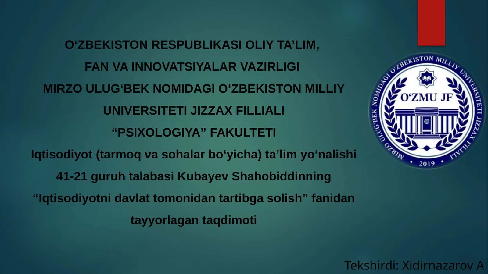 IQTISODIYOTNI DAVLAT TOMONIDAN TARTIBGA SOLISH