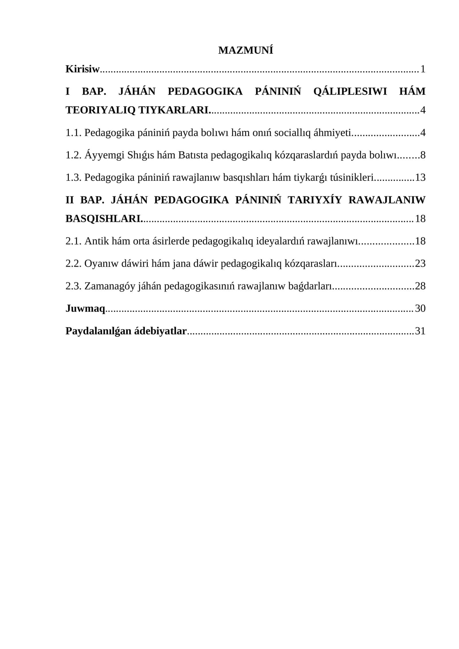JÁHÁN PEDAGOGIKA PÁNINIŃ QÁLIPLESIWI