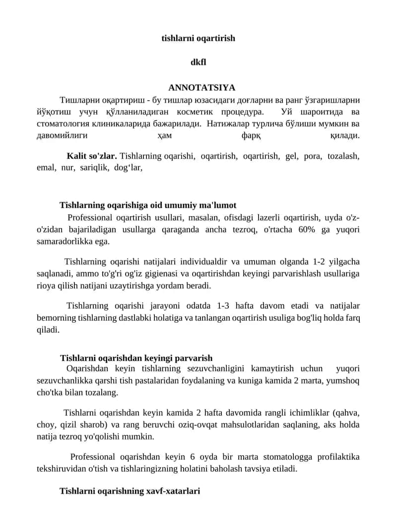 Tishlarni oqartirish