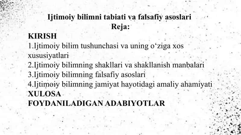 Ijtimoiy bilimni tabiati va falsafiy asoslari