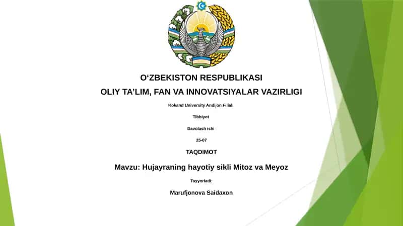 Hujayraning hayotiy sikli Mitoz va Meyoz