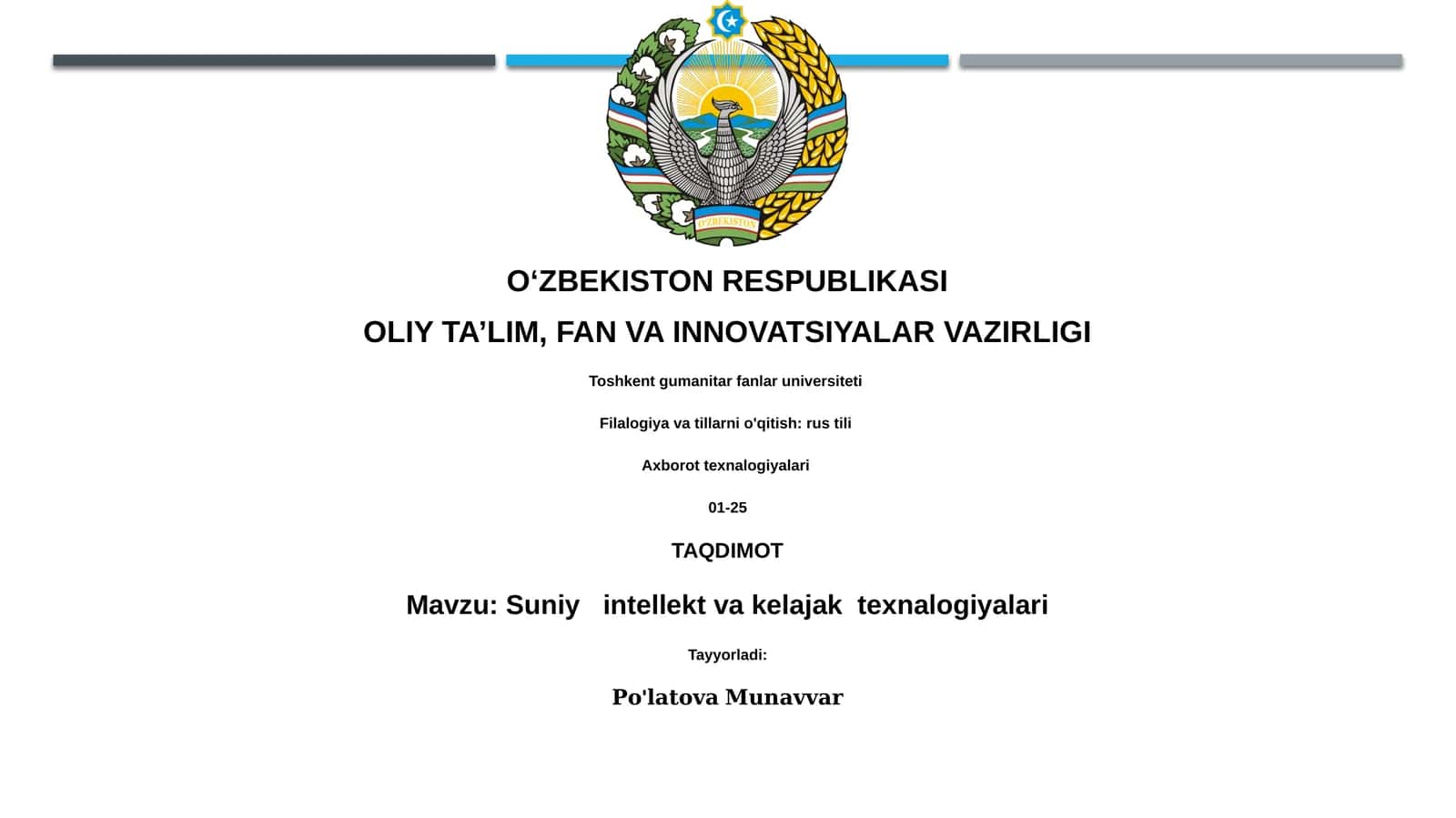 Suniy intellekt va kelajak texnalogiyalari