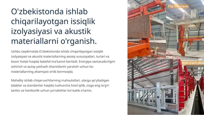 O'zbekistonda ishlab chiqarilayotgan issiqlik izolyasiyasi va akustik materiallarni o'rganish.