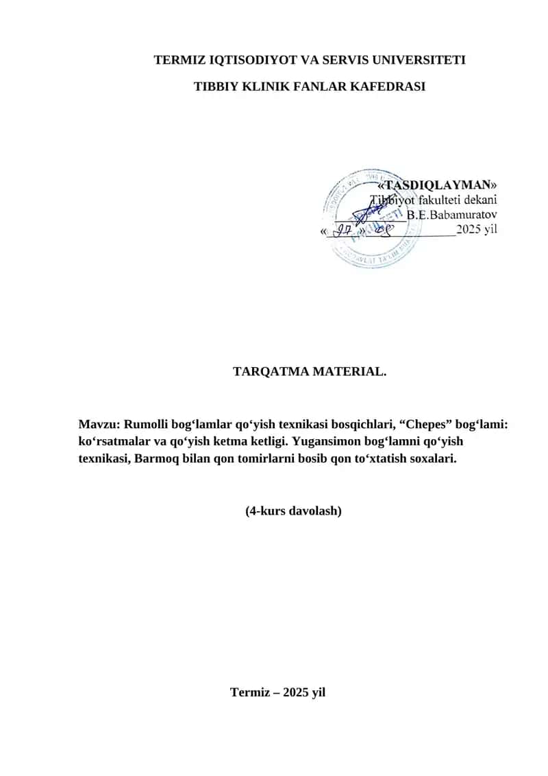 Rumolli bog‘lamlar qo‘yish texnikasi bosqichlari