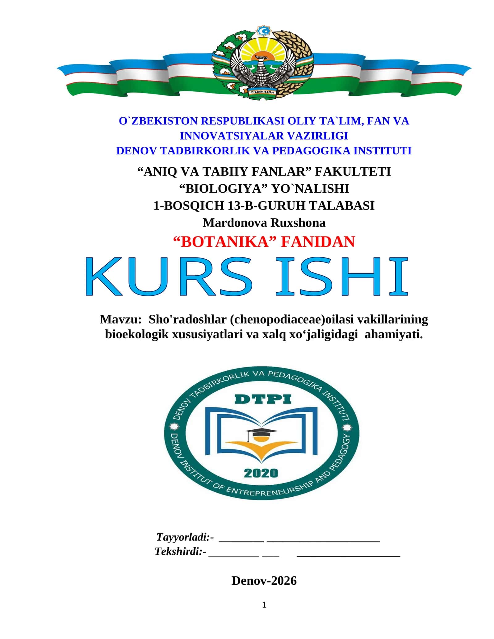 BOTANIKA FANI KURS ISHI