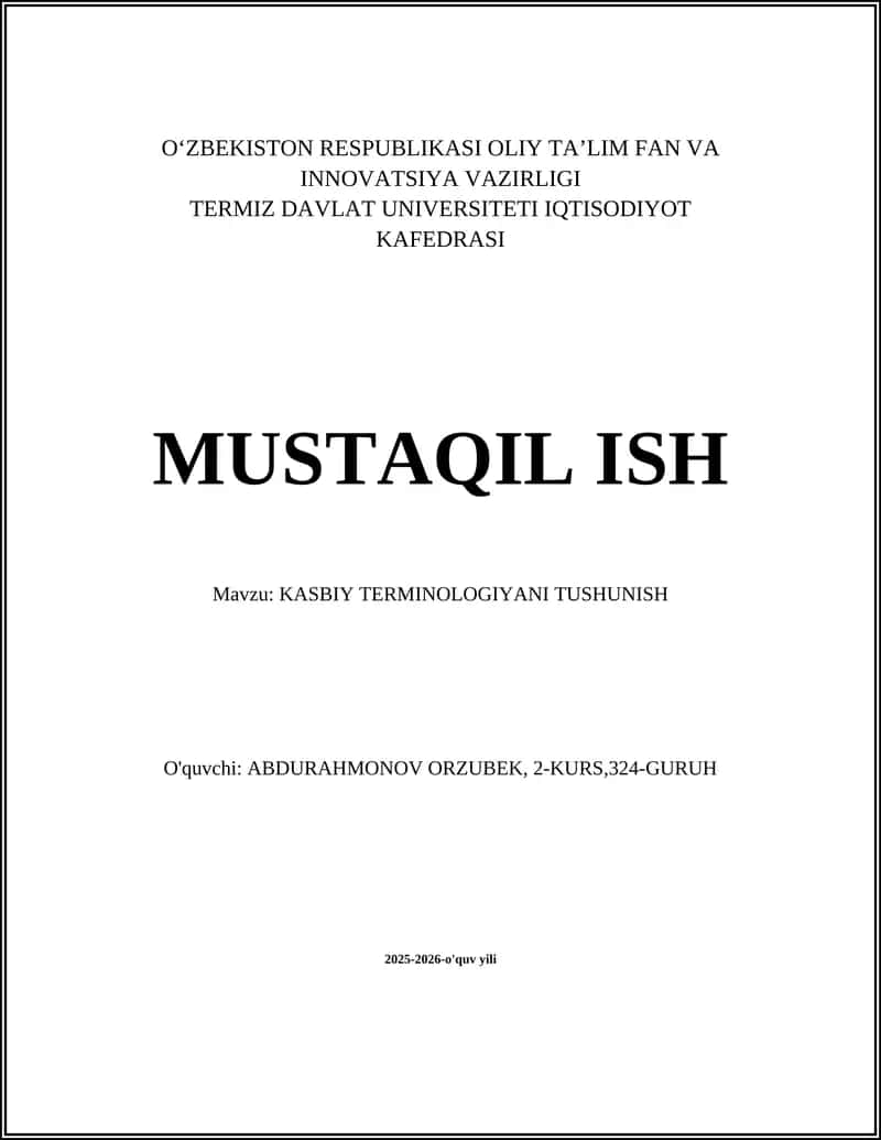 KASBIY TERMINOLOGIYANI TUSHUNISH