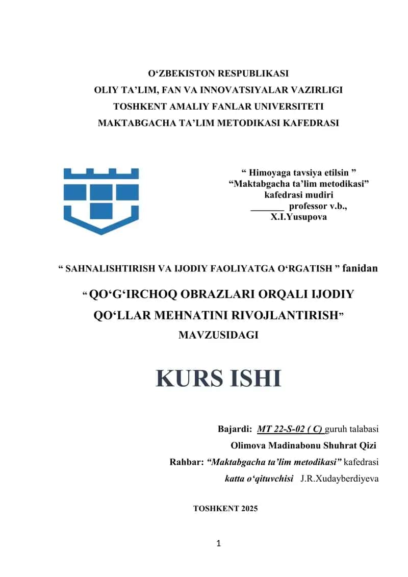 QO‘G‘IRCHOQ OBRAZLARI ORQALI IJODIY QO‘LLAR MEHNATINI RIVOJLANTIRISH.