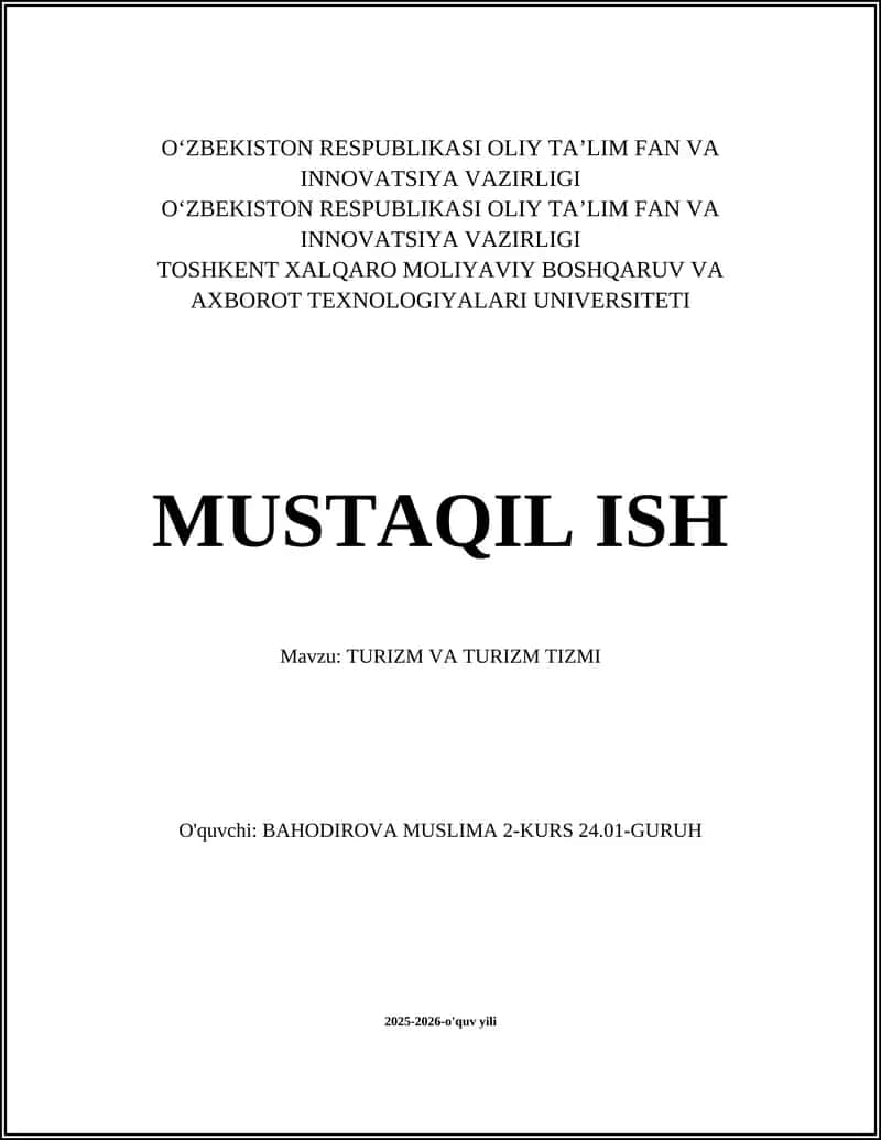 TURIZM VA TURIZM TIZMI