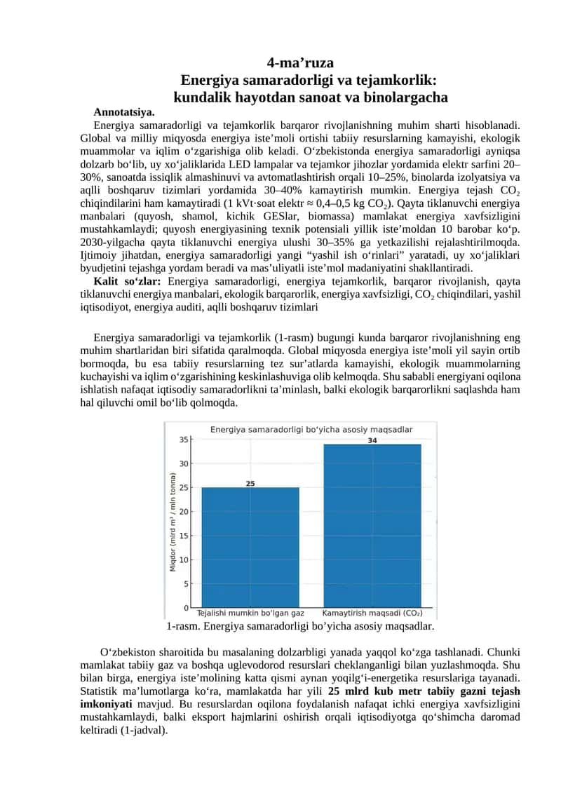 Energiya samaradorligi va tejamkorlik