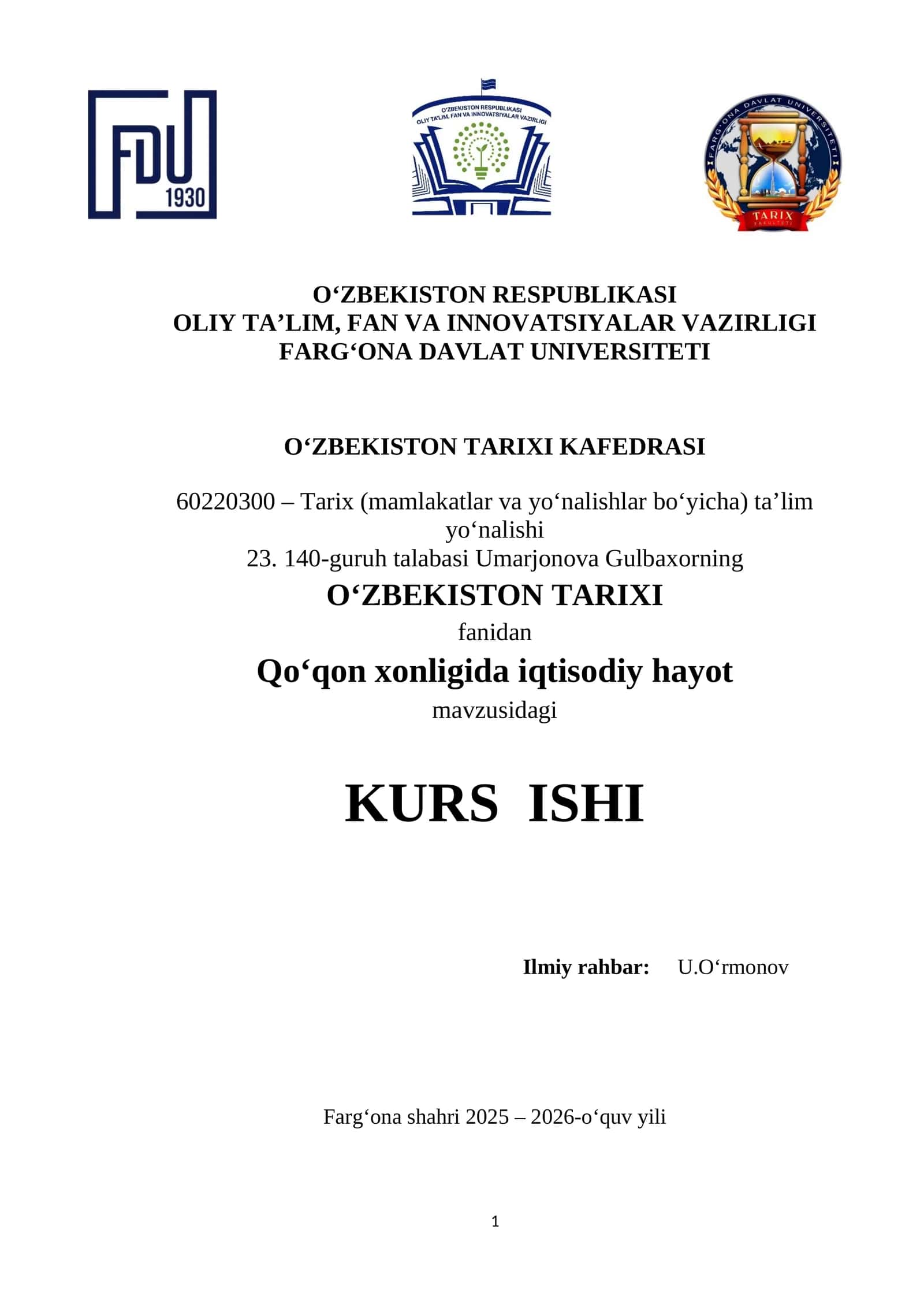 O‘ZBEKISTON TARIXI