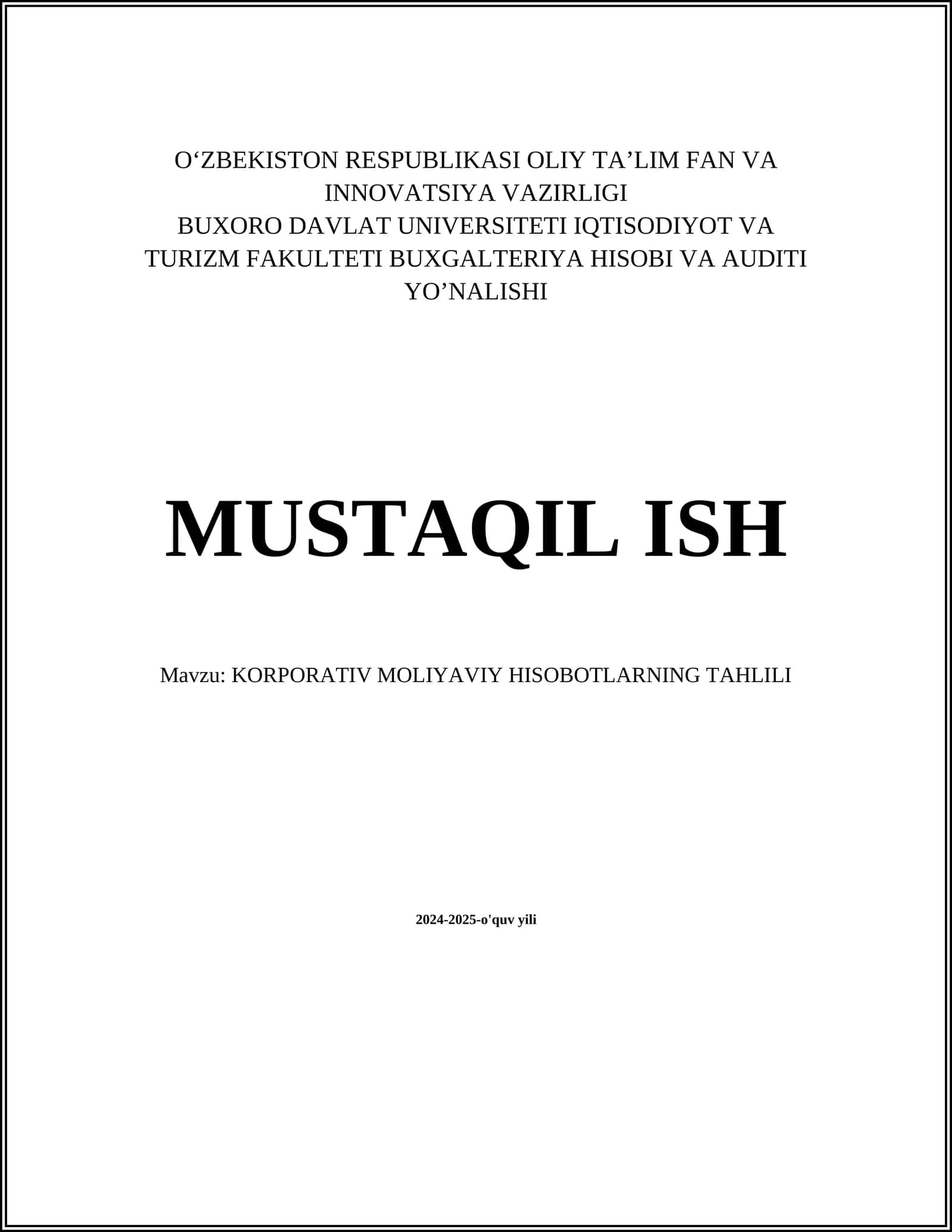 KORPORATIV MOLIYAVIY HISOBOTLARNING TAHLILI