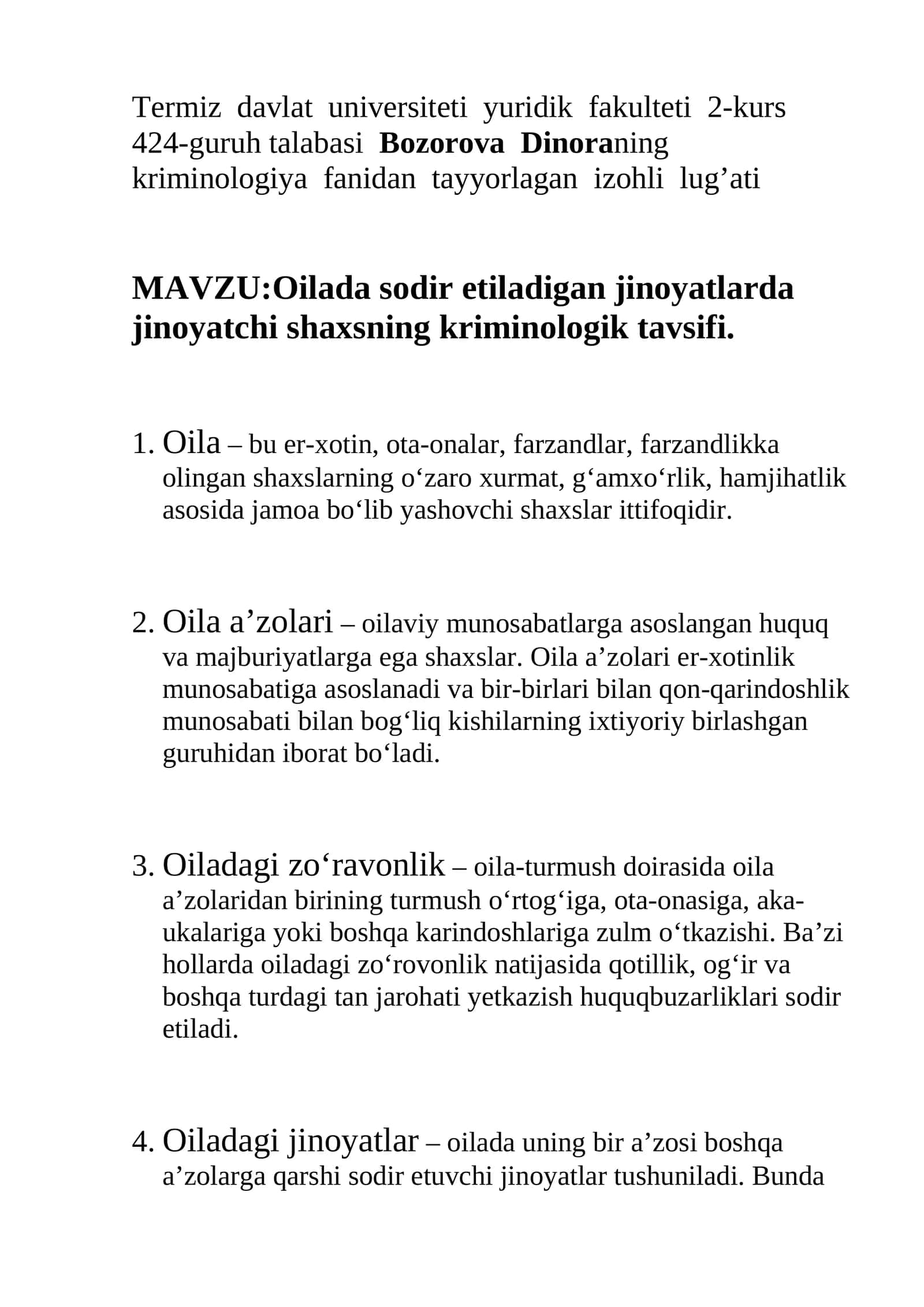 Kriminologiya fanidan izohli lug’at