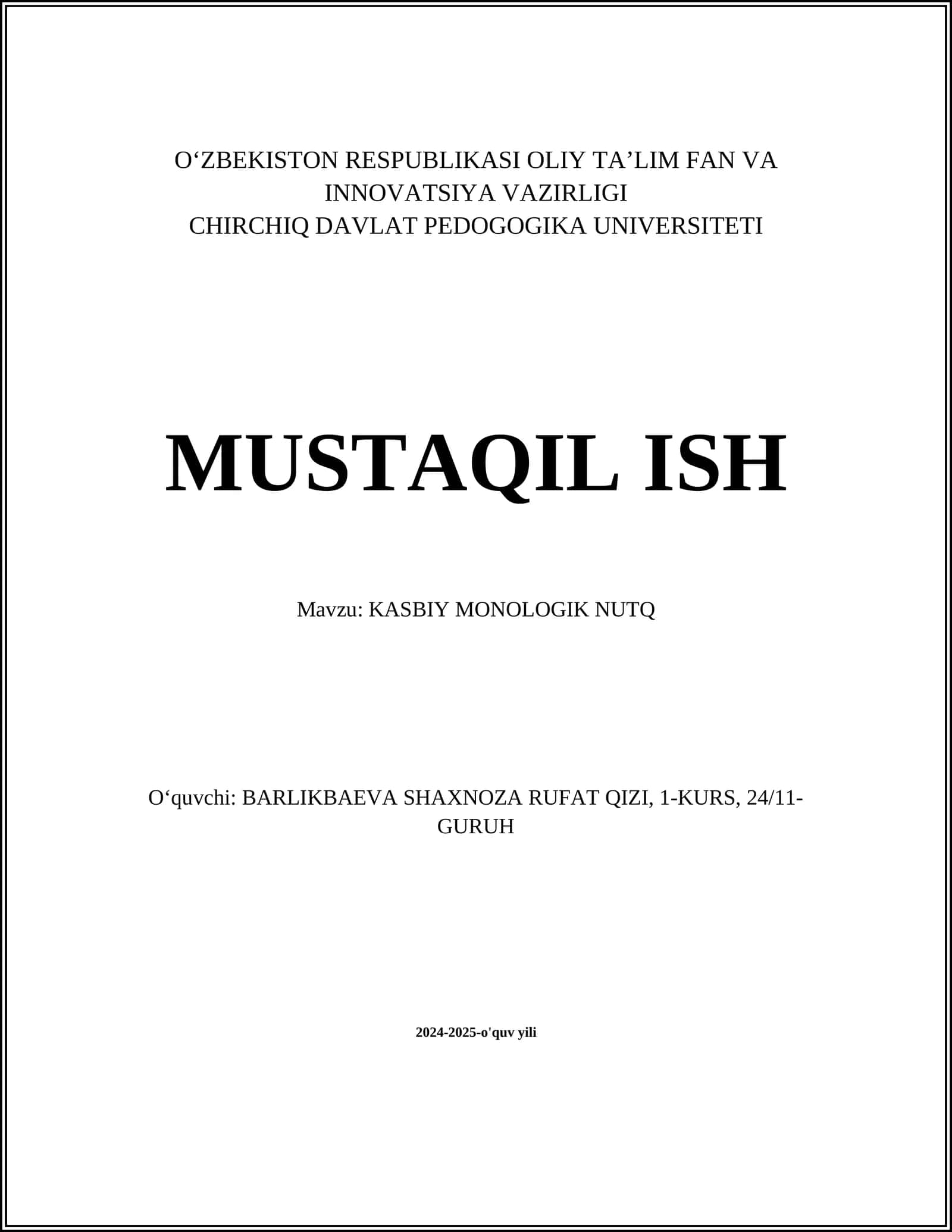 KASBIY MONOLOGIK NUTQ