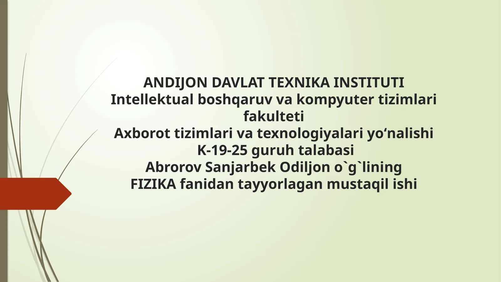 FIZIKA fanidan mustaqil ish