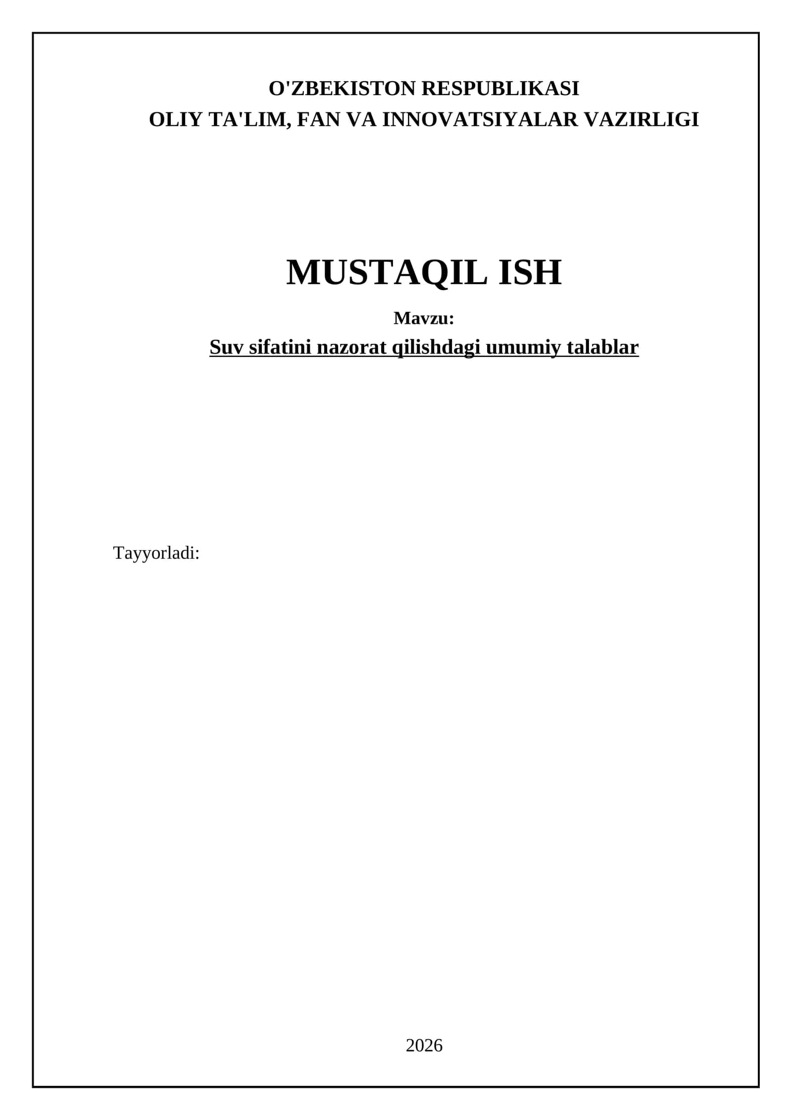 Suv sifatini monitoring qilish usullari va vositalari