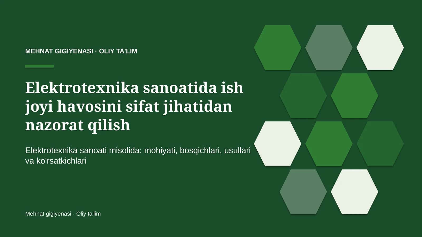 Elektrotexnika sanoatida ish joyi havosini sifat jihatidan nazorat qilish
